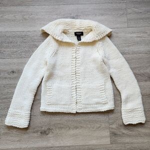 Express Hand Knit Ivory White Sweater Womens Xs Long Sleeve Chunky Wool